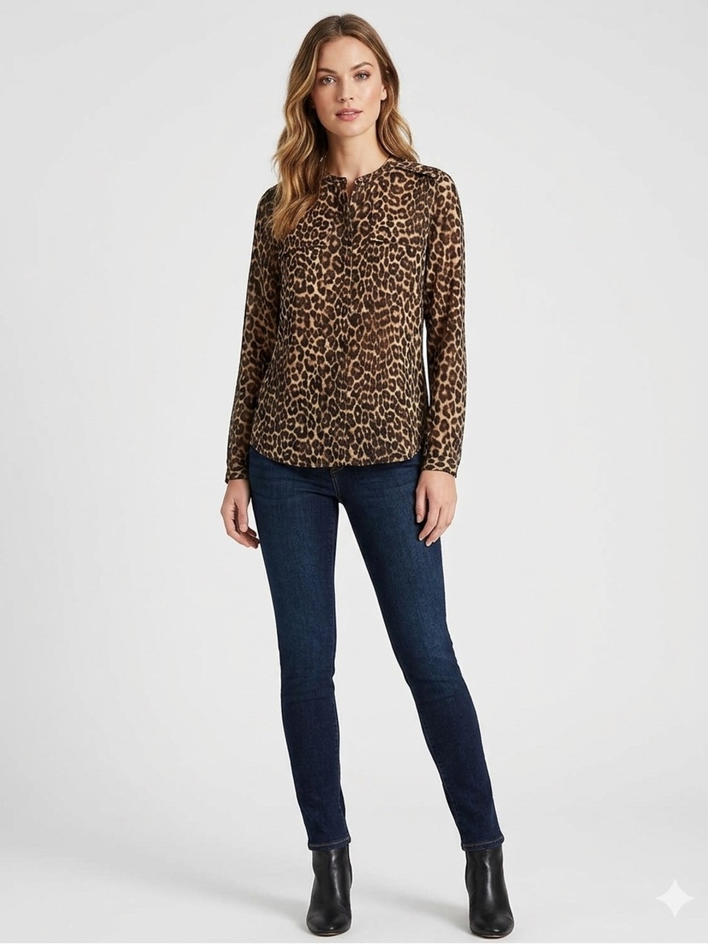 Ann Taylor Women's Blouse Long Sleeve Button Down Cheetah Size 6